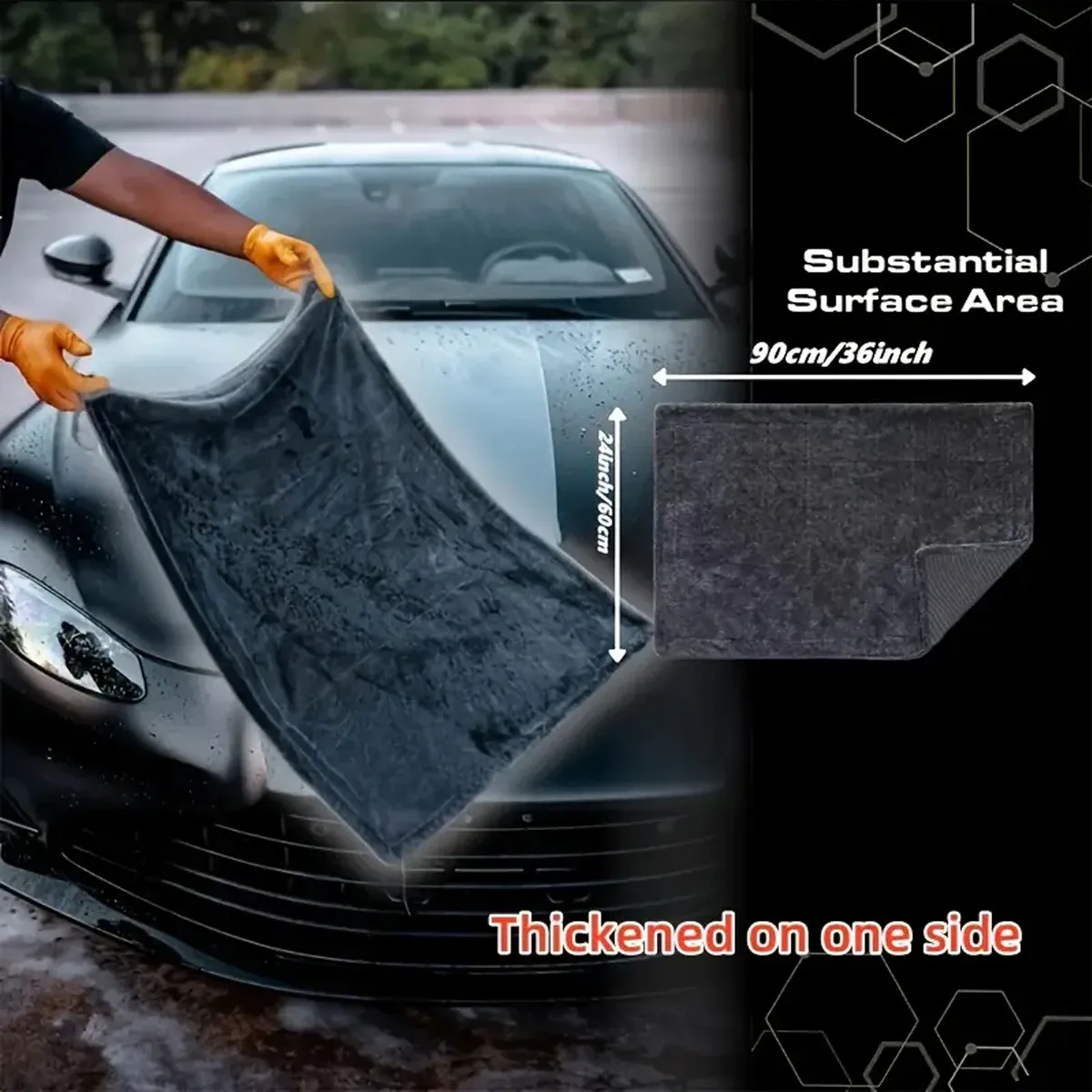 Serviette de lavage en microfibre gris foncé pour voiture, grand format et très absorbante 2
