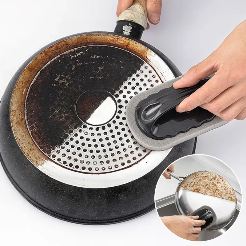 Éponge magique à l'émeri avec brosse, nettoyeur multi-usages pour cuisine et salle de bain, élimine la rouille et les traces tenaces, outil de nettoyage avec poignée