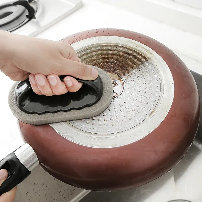 Éponge magique à l'émeri avec brosse, nettoyeur multi-usages pour cuisine et salle de bain, élimine la rouille et les traces tenaces, outil de nettoyage avec poignée 3