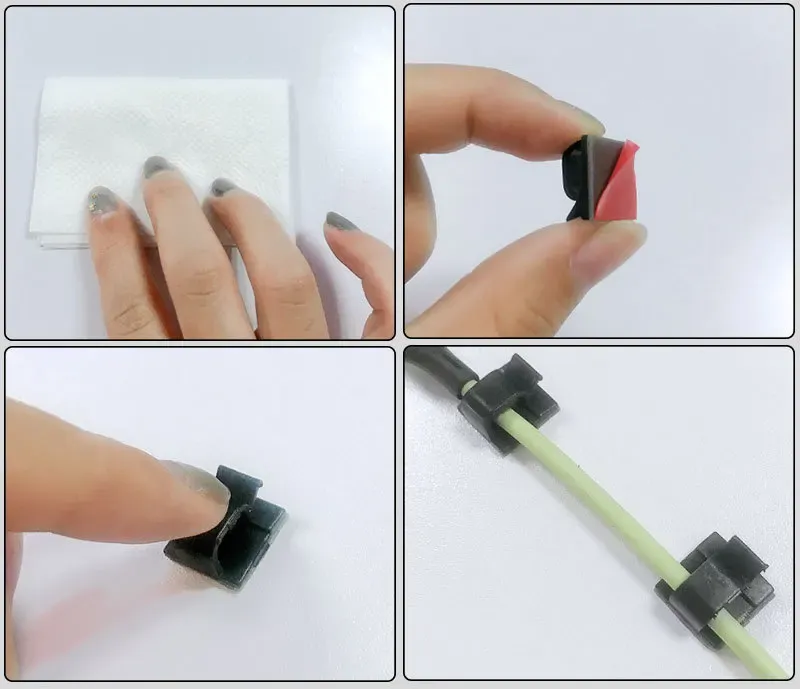 Clips de câbles autocollants vue de près