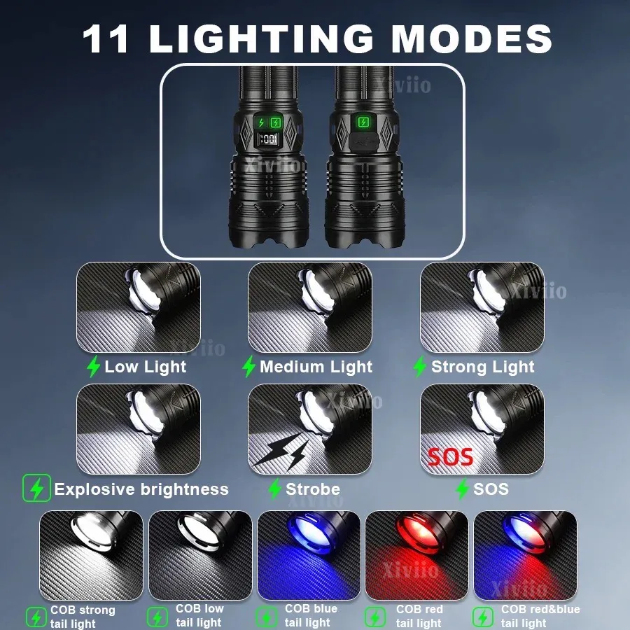 Lampe torche tactique LED rechargeable ultra puissante 10000W, super lumineuse, modèle 2026 pour aventure en plein air, pêche et camping 2