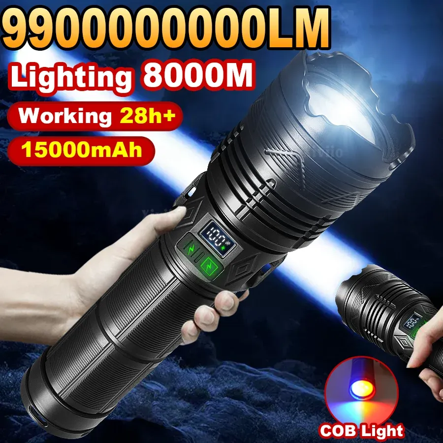 Lampe torche tactique LED rechargeable ultra puissante 10000W, super lumineuse, modèle 2026 pour aventure en plein air, pêche et camping