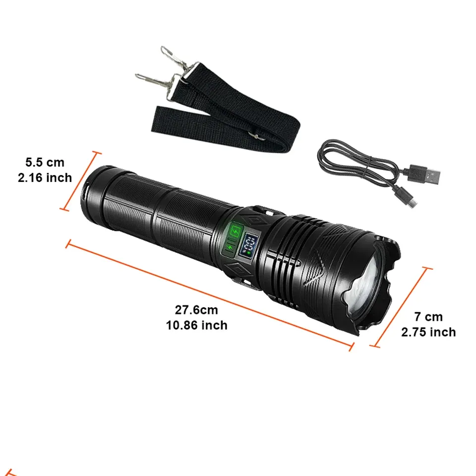 Lampe torche tactique LED rechargeable ultra puissante 10000W, super lumineuse, modèle 2026 pour aventure en plein air, pêche et camping 7