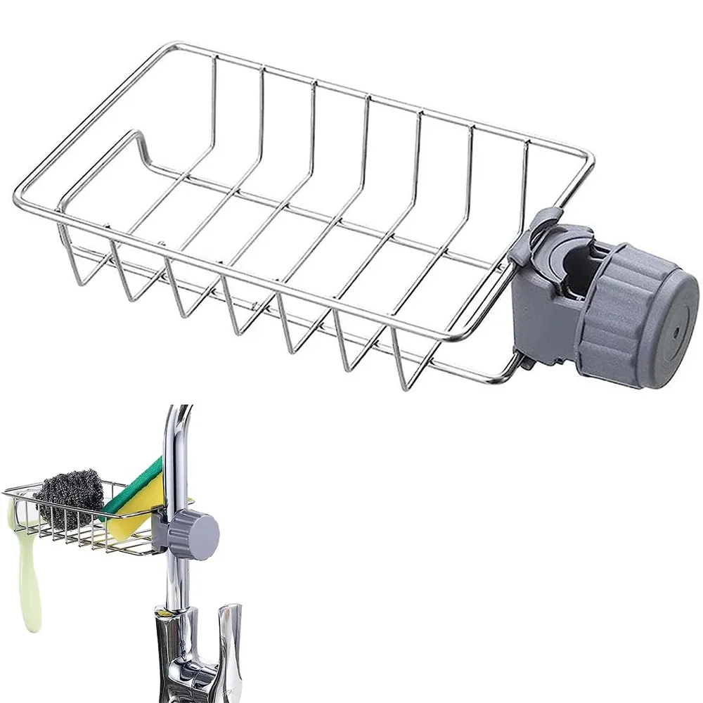 Égouttoir d'évier de cuisine avec range-éponge, porte-robinet flexible et porte-savon