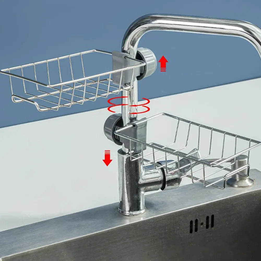 Égouttoir d'évier de cuisine avec range-éponge, porte-robinet flexible et porte-savon 4