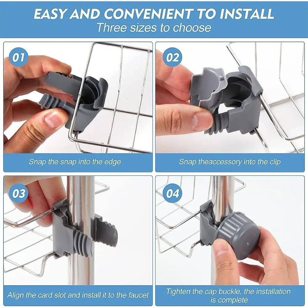 Égouttoir d'évier de cuisine avec range-éponge, porte-robinet flexible et porte-savon 6