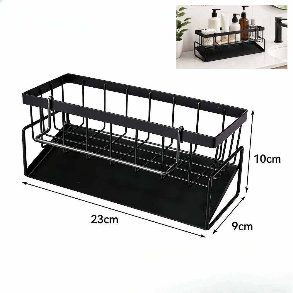 Égouttoir d'évier de cuisine avec range-éponge, porte-robinet flexible et porte-savon 10