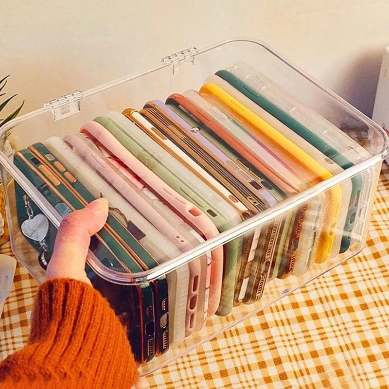 Boîte de rangement pour bijoux, 1 pièce, boîte transparente à couvercle rabattable anti-poussière, adaptée aux pinces à cheveux, élastiques et organisateur de bureau 4