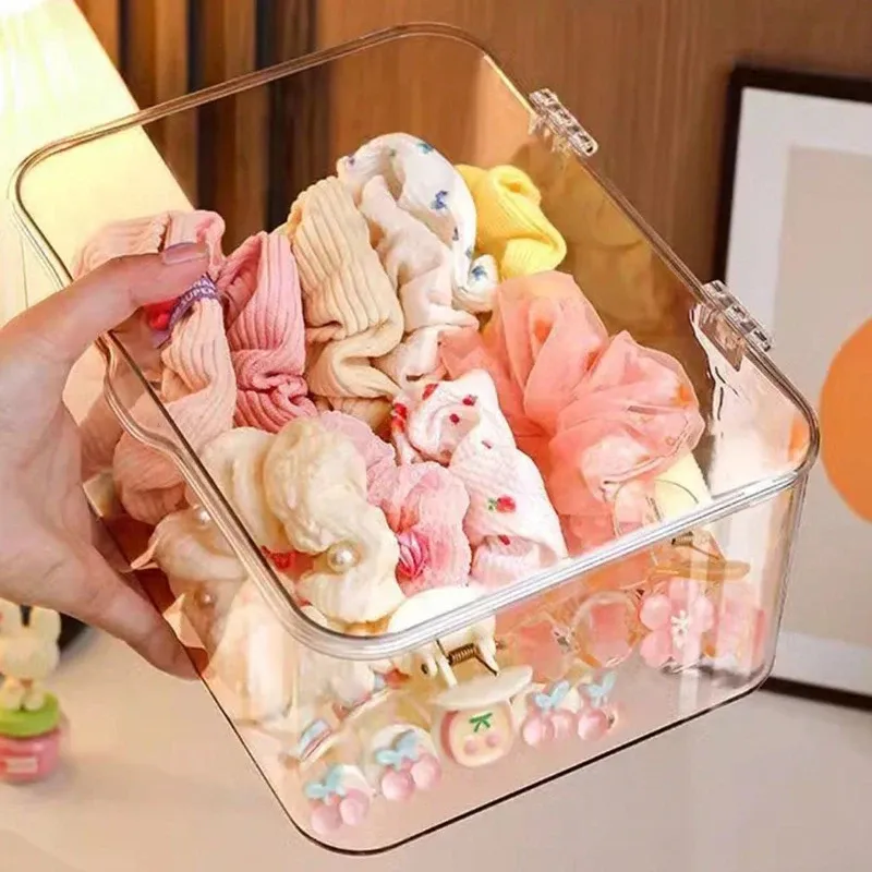 Boîte de rangement pour bijoux, 1 pièce, boîte transparente à couvercle rabattable anti-poussière, adaptée aux pinces à cheveux, élastiques et organisateur de bureau 5