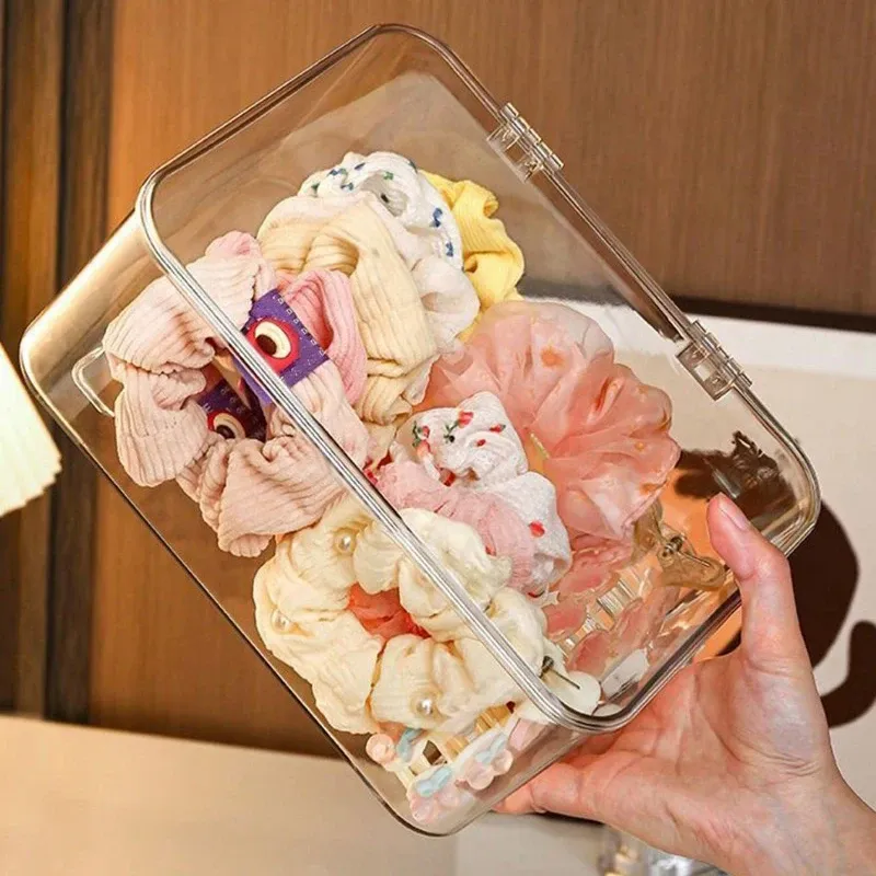 Boîte de rangement pour bijoux, 1 pièce, boîte transparente à couvercle rabattable anti-poussière, adaptée aux pinces à cheveux, élastiques et organisateur de bureau 6