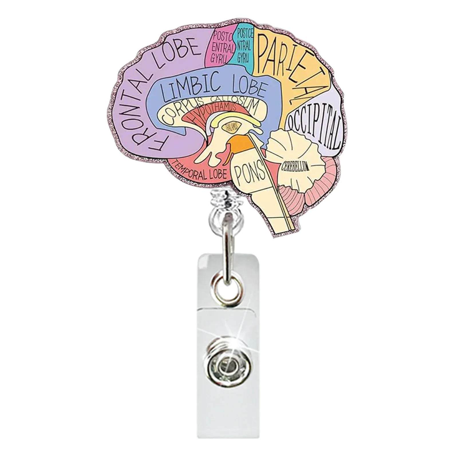 Porte-badge rotatif rétractable pour médecin et infirmière, motif cœur, poumon ou cerveau en acrylique pailleté, pince crocodile 19