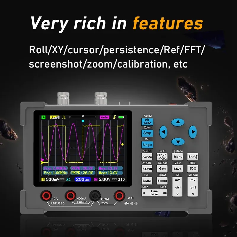 ZEEWEII DSO3D12 Oscilloscope numérique de bureau 3,2 pouces, bande passante 120 MHz, multimètre à double canal et générateur de signaux 3 en 1 3