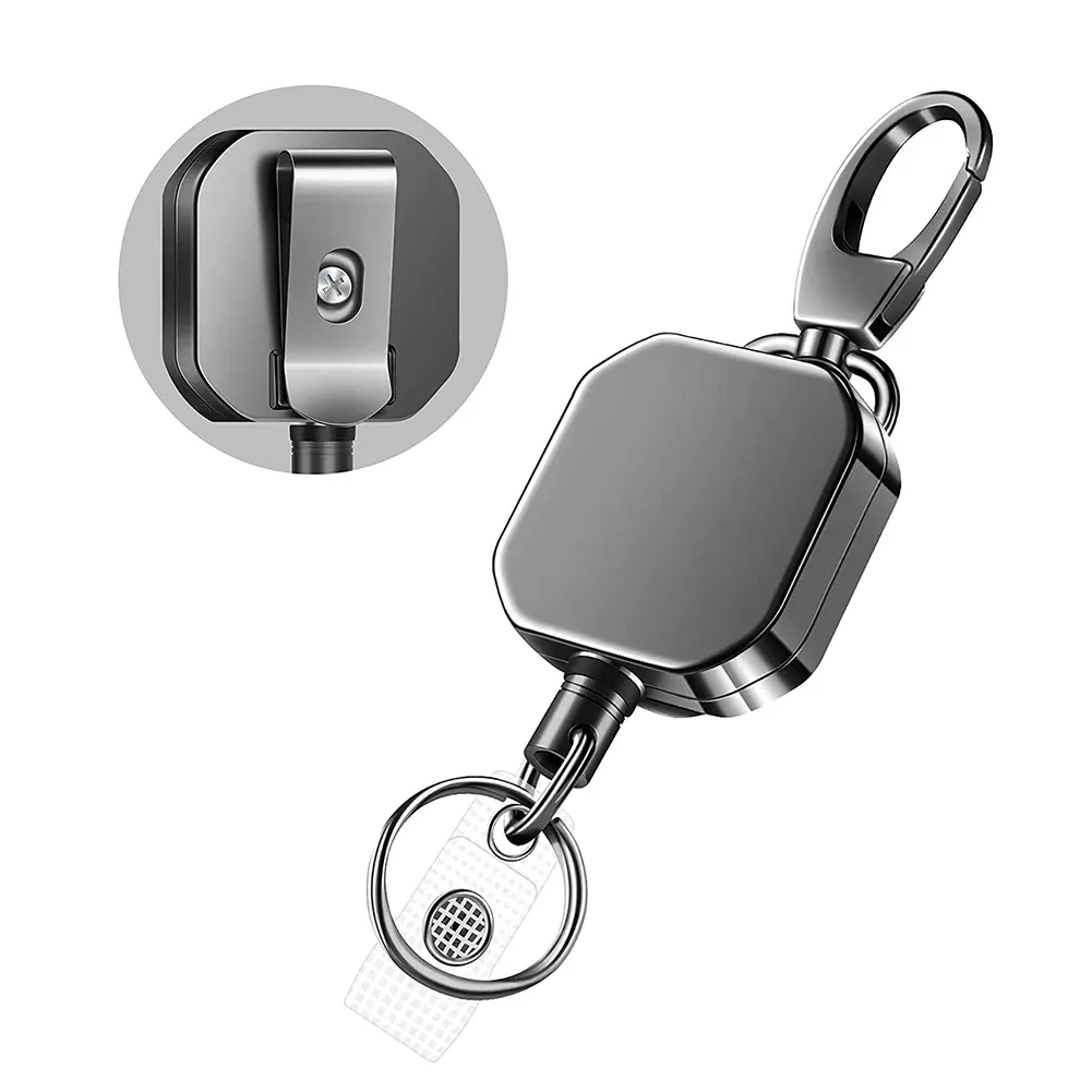 RapDuty Mousqueton Rétractable en Métal, Porte-clés à Enrouleur avec Clip de Ceinture, Fil d'Acier Renforcé de 28,3 Pouces - Image 1