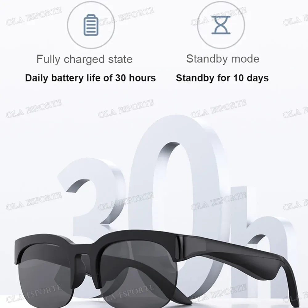 Lunettes de soleil intelligentes Bluetooth 5.3 avec écouteurs de sport, audio HiFi, commande tactile, protection anti-UV, unisexe, HT30 3