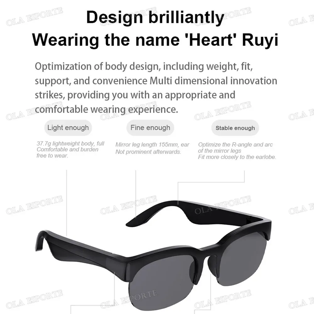 Lunettes de soleil intelligentes Bluetooth 5.3 avec écouteurs de sport, audio HiFi, commande tactile, protection anti-UV, unisexe, HT30 4