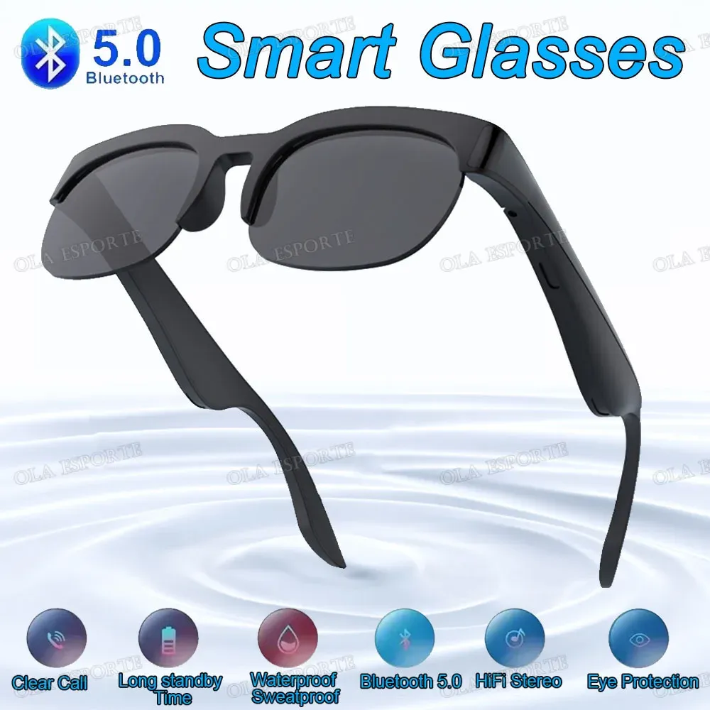 Lunettes de soleil intelligentes Bluetooth 5.3 avec écouteurs de sport, audio HiFi, commande tactile, protection anti-UV, unisexe, HT30 7