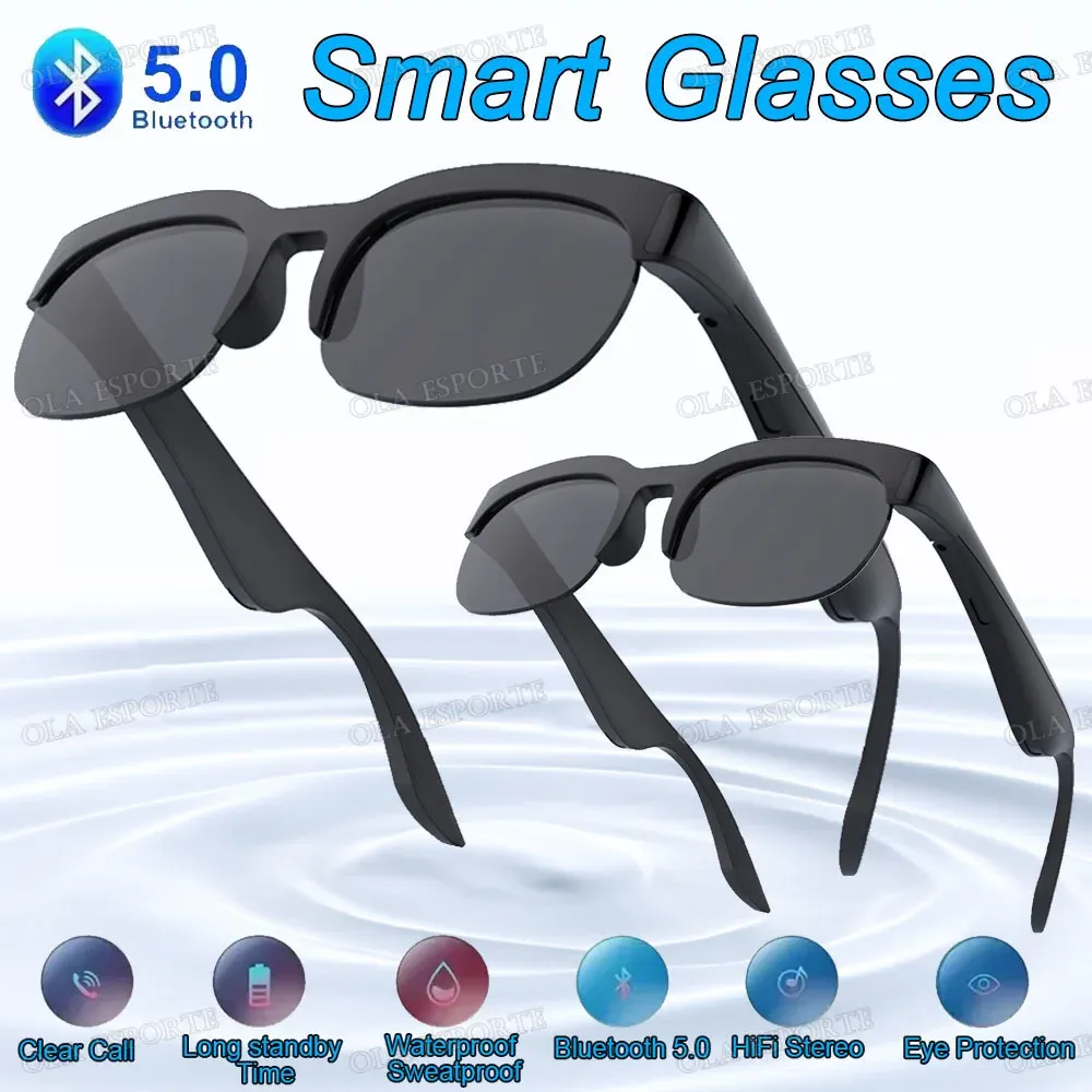 Lunettes de soleil intelligentes Bluetooth 5.3 avec écouteurs de sport, audio HiFi, commande tactile, protection anti-UV, unisexe, HT30 9