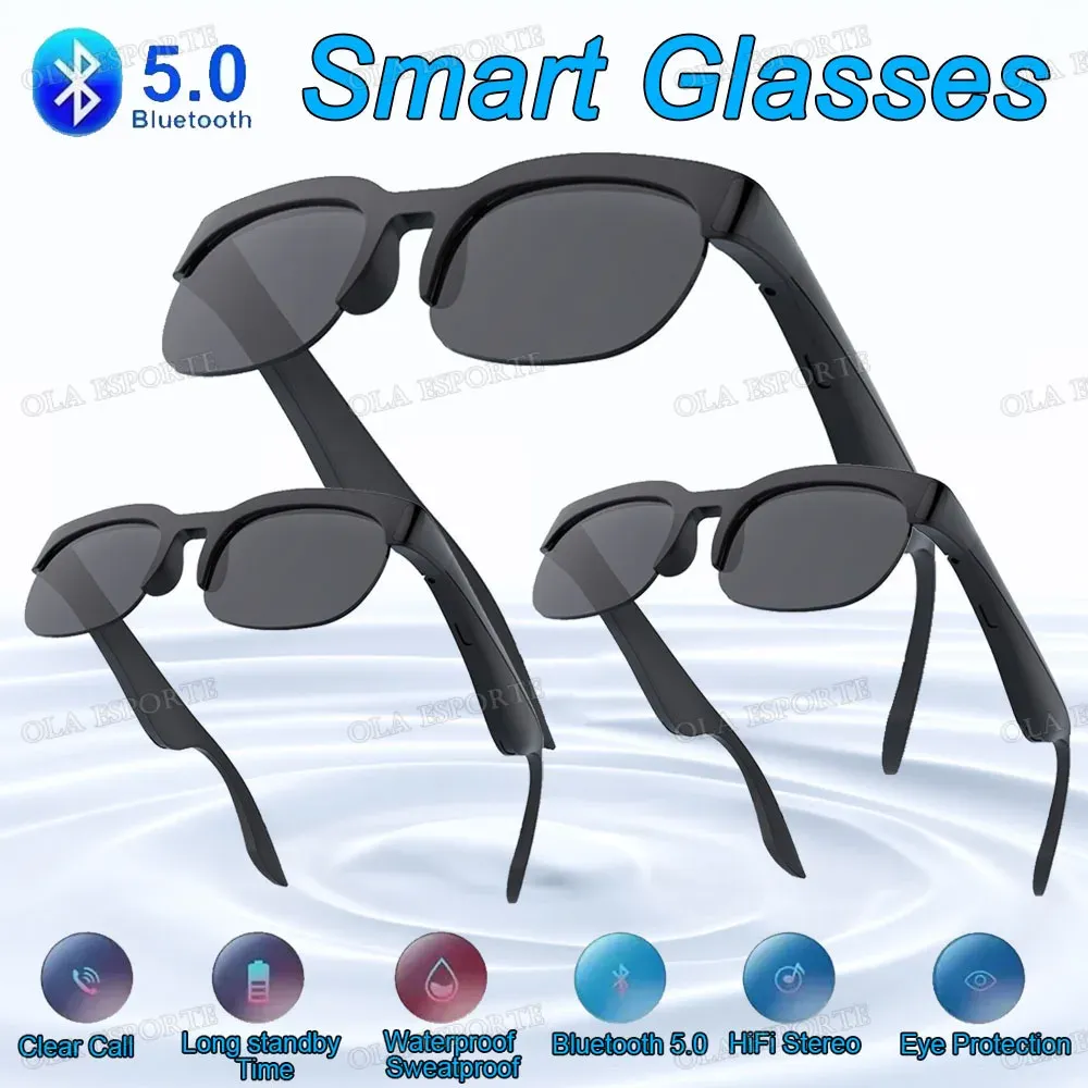 Lunettes de soleil intelligentes Bluetooth 5.3 avec écouteurs de sport, audio HiFi, commande tactile, protection anti-UV, unisexe, HT30 8