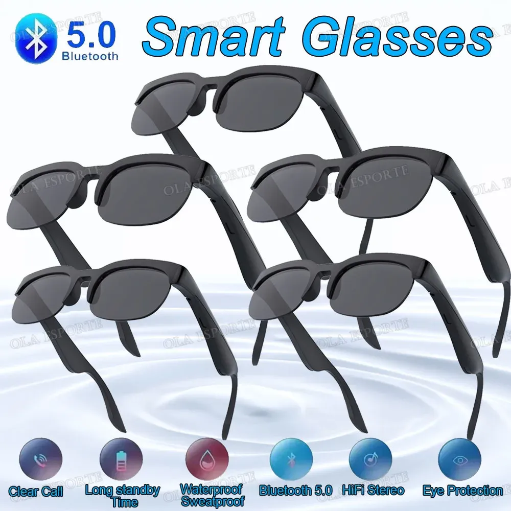 Lunettes de soleil intelligentes Bluetooth 5.3 avec écouteurs de sport, audio HiFi, commande tactile, protection anti-UV, unisexe, HT30 10