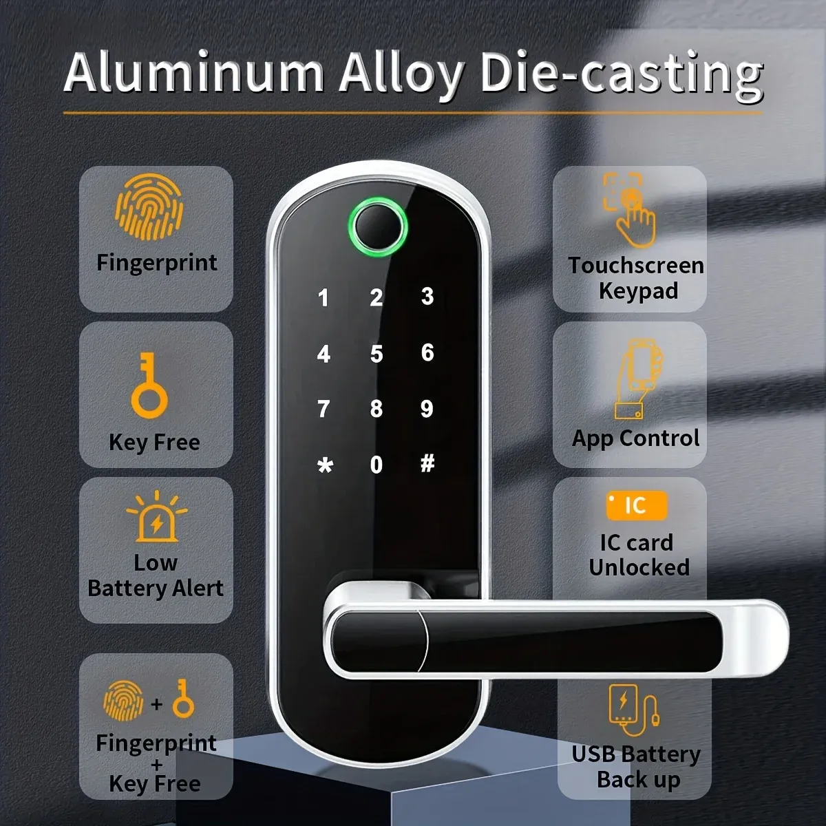 Serrure de porte intelligente à empreintes digitales NDavid, sans clé, WiFi, écran tactile, étanche IP67, avec 2 cartes IC et contrôle par application 5