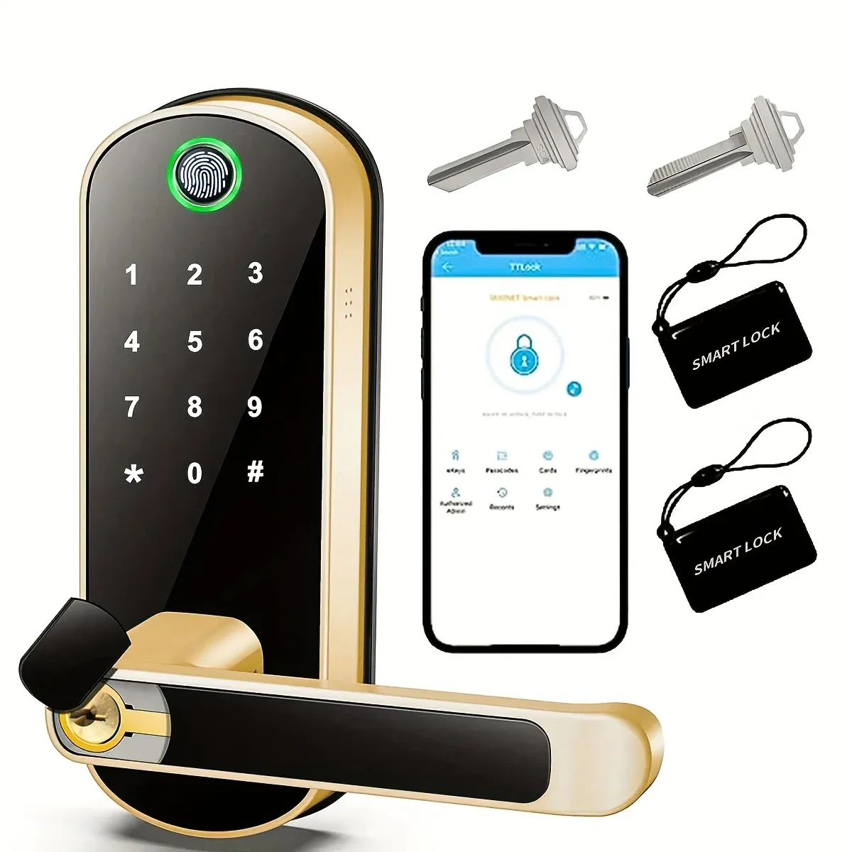 Serrure de porte intelligente à empreintes digitales NDavid, sans clé, WiFi, écran tactile, étanche IP67, avec 2 cartes IC et contrôle par application 9