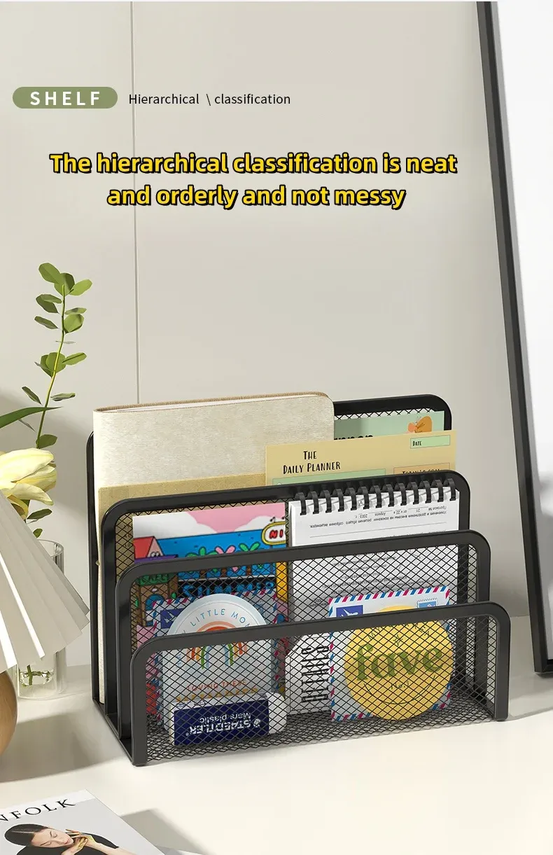 Organisateur de courrier de bureau en maille métallique, vue d'ensemble