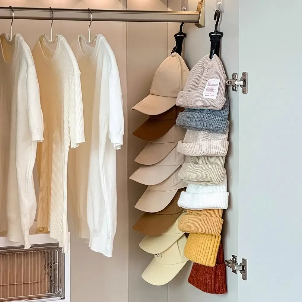 Porte-chapeaux suspendu pour armoire avec pinces de rangement, organisateur et présentoir pour casquettes de baseball, pour porte de placard et chambre 4
