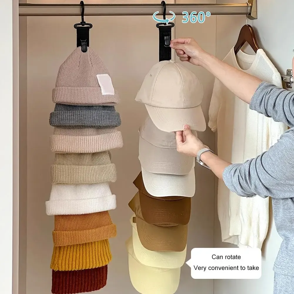 Porte-chapeaux suspendu pour armoire avec pinces de rangement, organisateur et présentoir pour casquettes de baseball, pour porte de placard et chambre 5