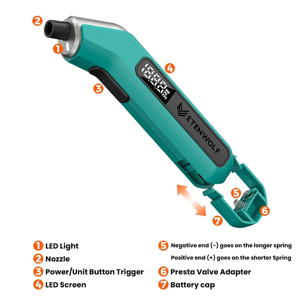 Manomètre numérique pour pneus ETENWOLF T300, 3 à 200 PSI, calibré selon la norme ANSI B40.7 Grade 2A, piles AAA 6