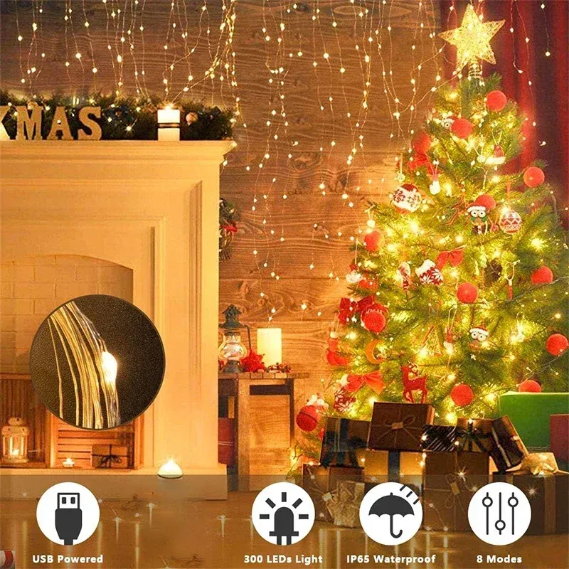 Guirlande lumineuse LED USB pour décoration de jardin, 3 m, 8 modes d'éclairage 2