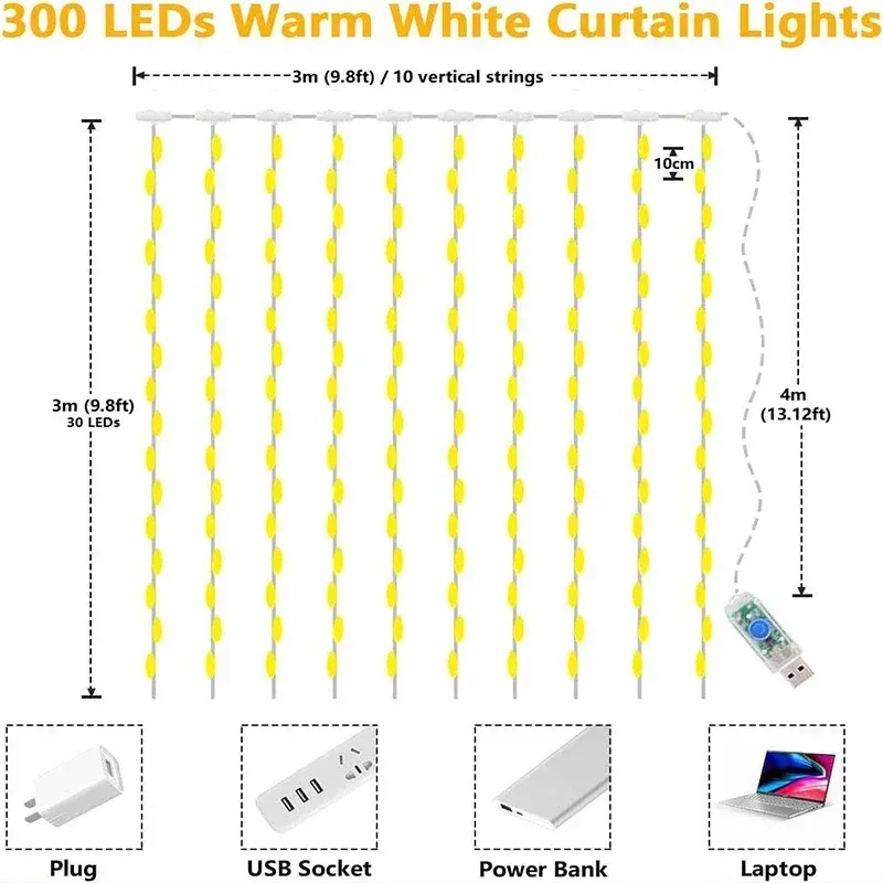 Guirlande lumineuse LED USB pour décoration de jardin, 3 m, 8 modes d'éclairage 6