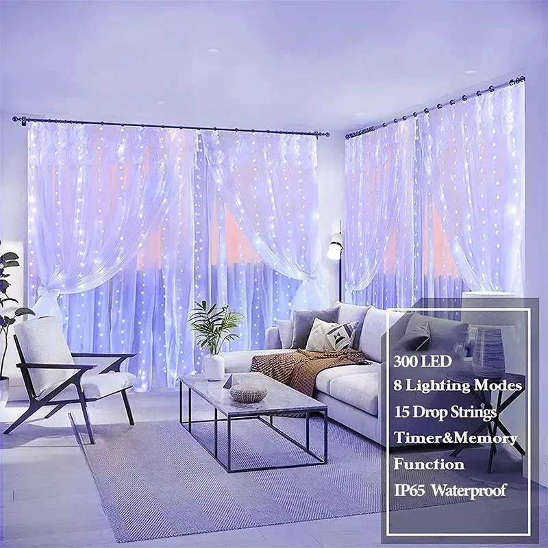 Rideau lumineux LED décorant un intérieur chaleureux