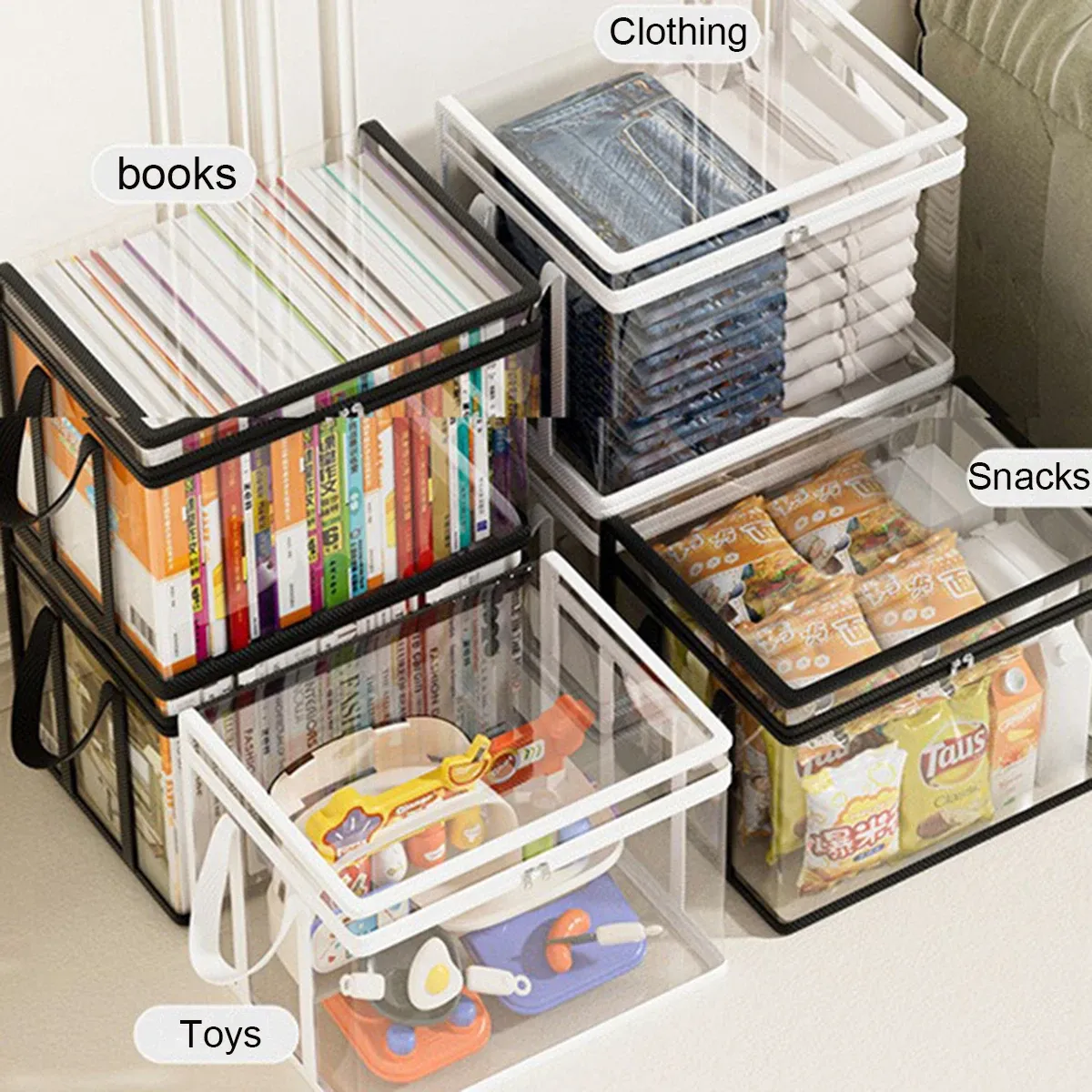 Boîte de rangement pliable et imperméable pour livres, organisateur de grande capacité pour étudiants, maison, école et dortoir, sac à livres portable en PVC 3