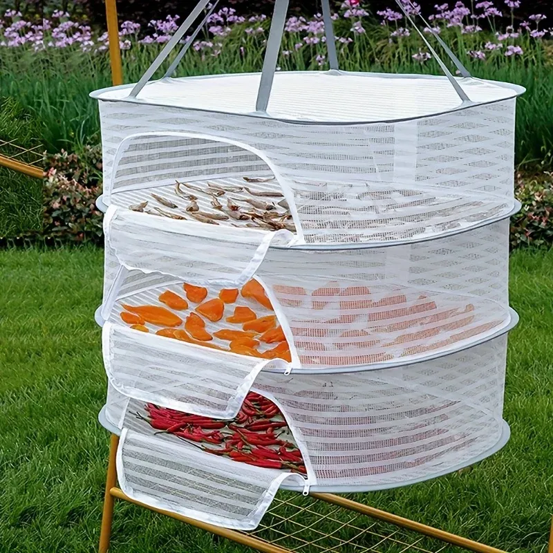 Séchoir suspendu multiniveau en filet, pliable, pour aliments, herbes et vêtements - Image 1