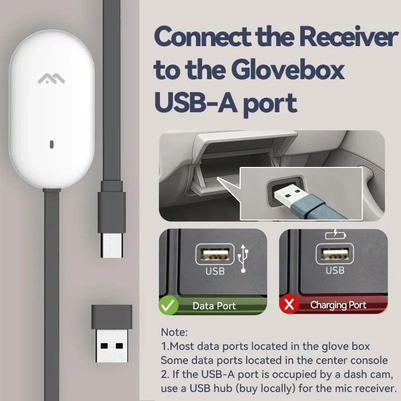 Microphone karaoké T1-Nach pour voiture, rechargeable, avec récepteur USB-A et USB-C, prêt à l'emploi sans appairage 3