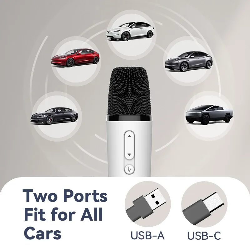 Microphone karaoké T1-Nach pour voiture, rechargeable, avec récepteur USB-A et USB-C, prêt à l'emploi sans appairage 2