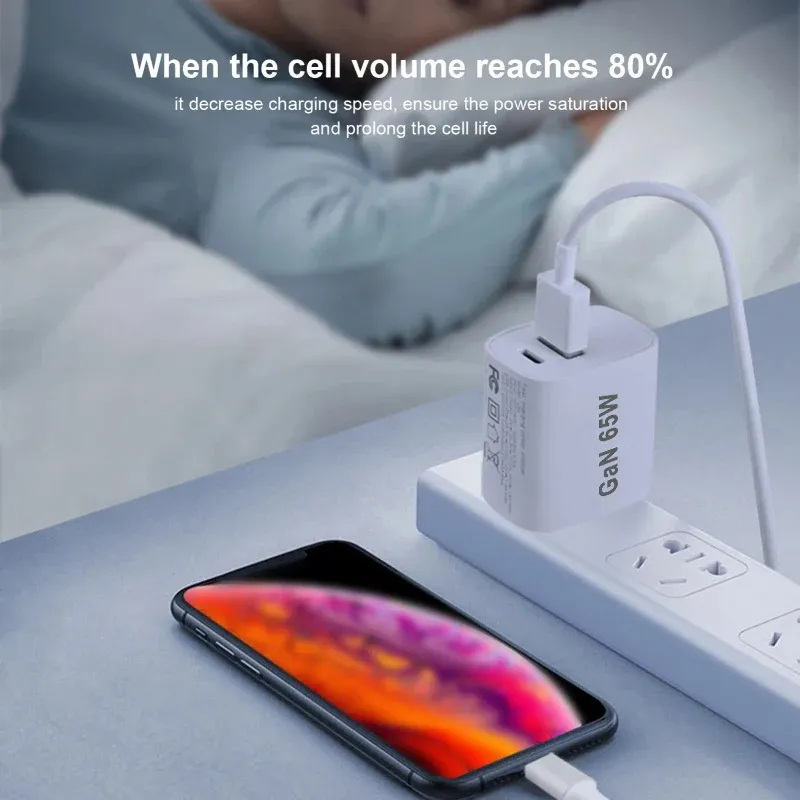 Chargeur USB rapide 55 W / 65 W avec prise AU, chargeur USB-C pour Xiaomi, Redmi, iPhone et Samsung, adaptateur de charge rapide PD, chargeur mural 5