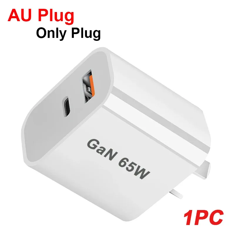 Chargeur USB rapide 55 W / 65 W avec prise AU, chargeur USB-C pour Xiaomi, Redmi, iPhone et Samsung, adaptateur de charge rapide PD, chargeur mural 8