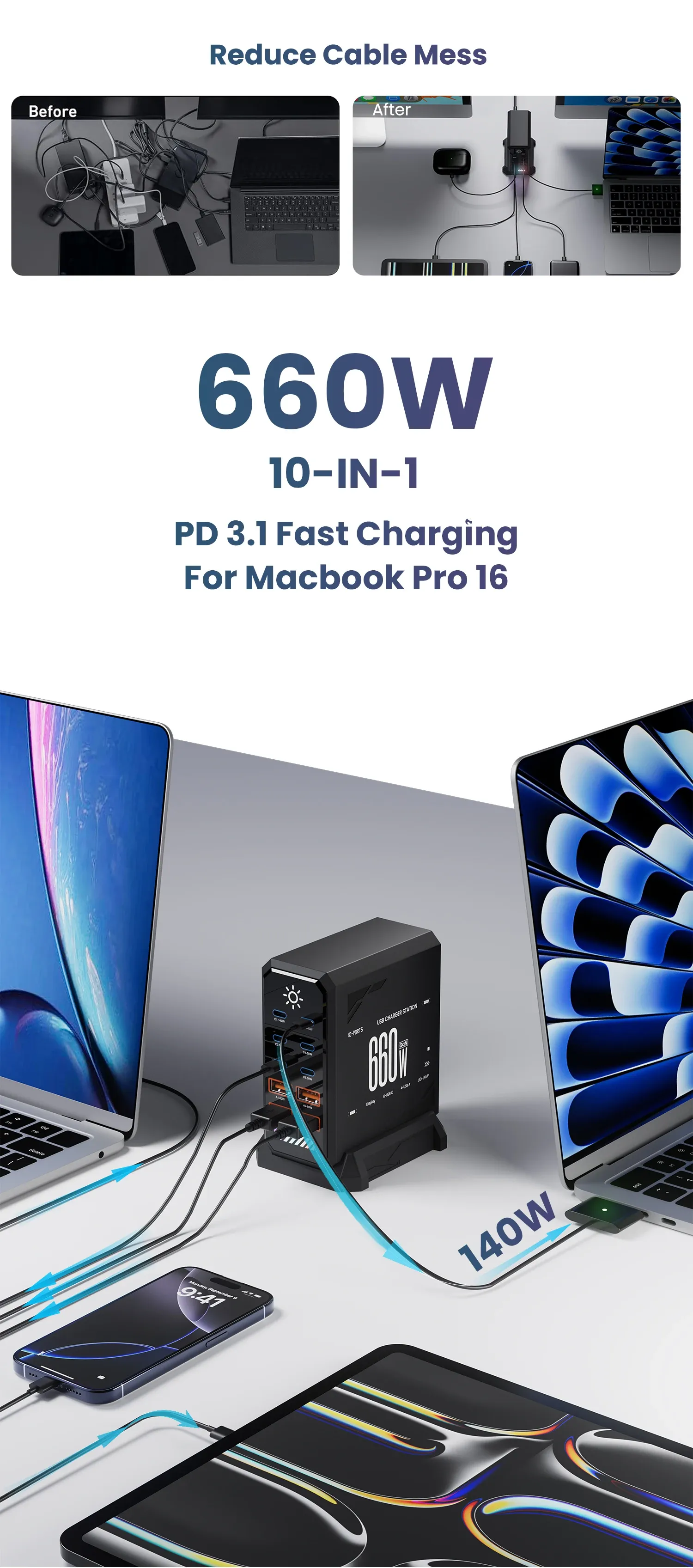Ports de charge USB-C et USB-A