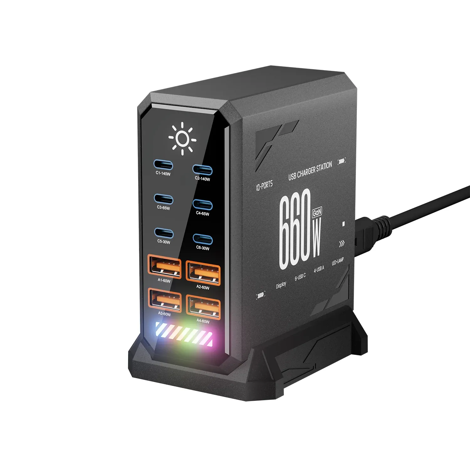 Station de charge USB-C GaN 660 W, 10 ports, USB-C PD 3.1, PD 3.0, PPS, compatible MacBook Pro, iPad, iPhone 16, Samsung 7