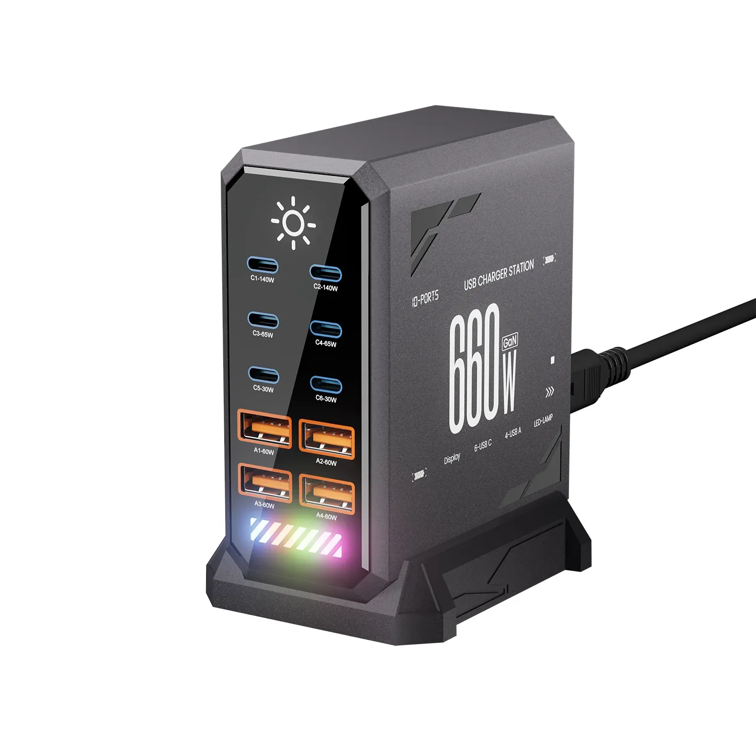 Station de charge USB-C GaN 660 W, 10 ports, USB-C PD 3.1, PD 3.0, PPS, compatible MacBook Pro, iPad, iPhone 16, Samsung 8