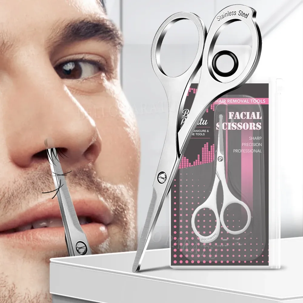 Ciseaux à pointe ronde en acier inoxydable pour poils de nez et d'oreilles, 1 pièce 1