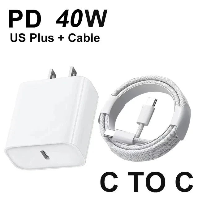 Chargeur rapide PD 40 W avec câble USB-C tressé, compatible iPhone 11 à 18 (Pro Max, Plus, Air), prise européenne et américaine 11