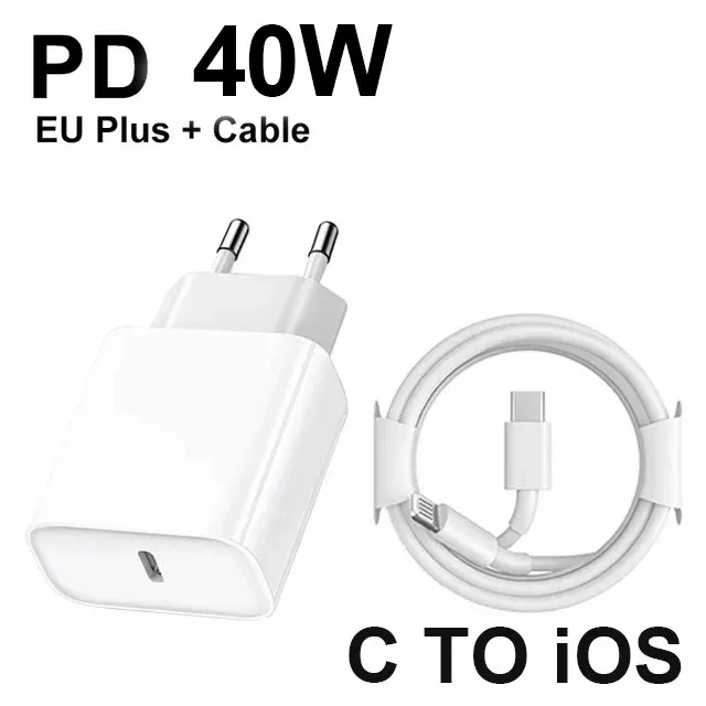 Chargeur rapide PD 40 W avec câble USB-C tressé, compatible iPhone 11 à 18 (Pro Max, Plus, Air), prise européenne et américaine 12