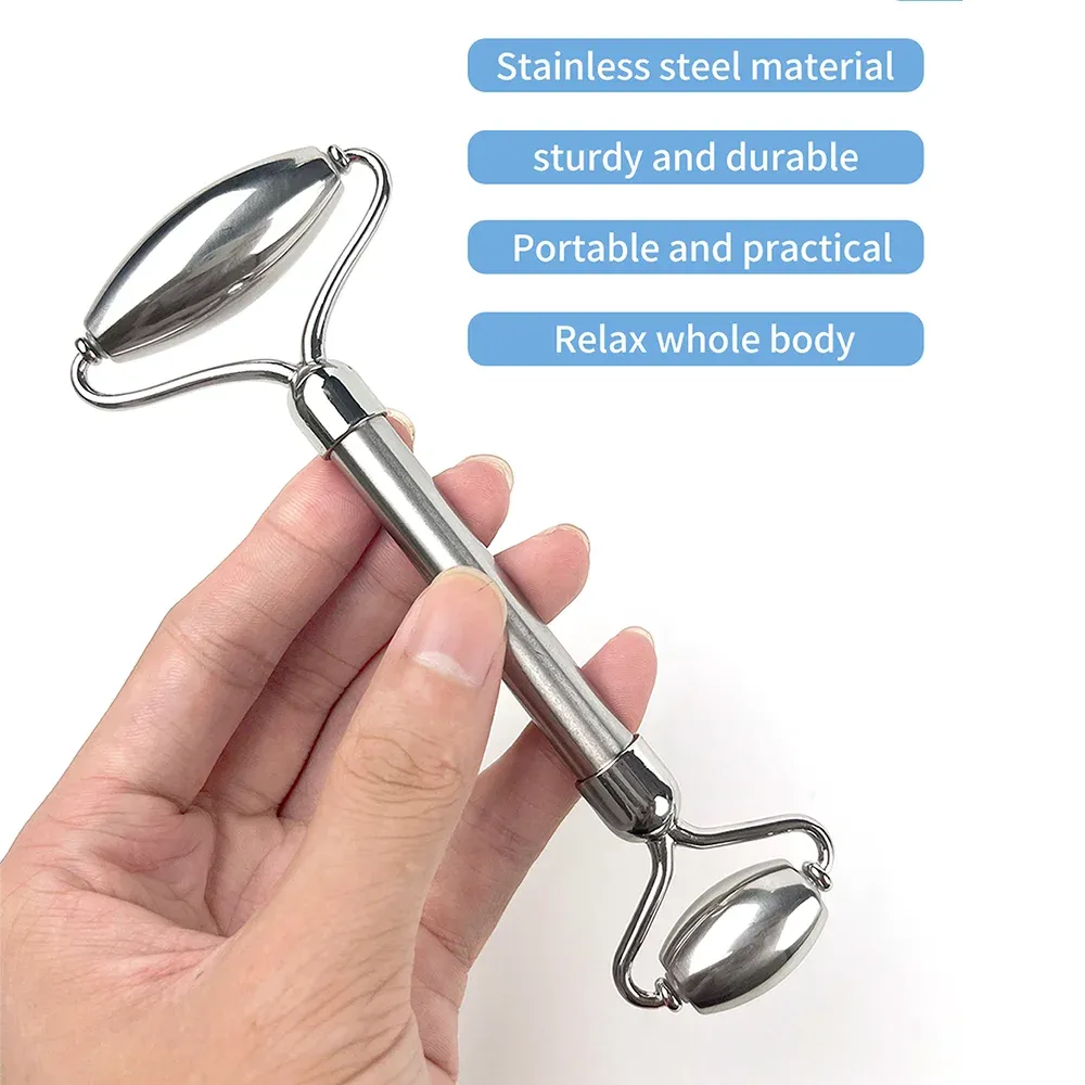 Rouleau facial en acier inoxydable 304 à double tête pour massage du visage