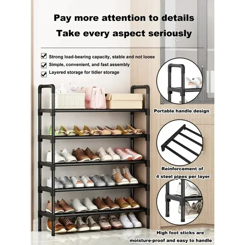 Étagère à chaussures noire, multi-niveaux, gain de place, pour entrée, rangement de chaussures pour la maison, dortoir et location 4
