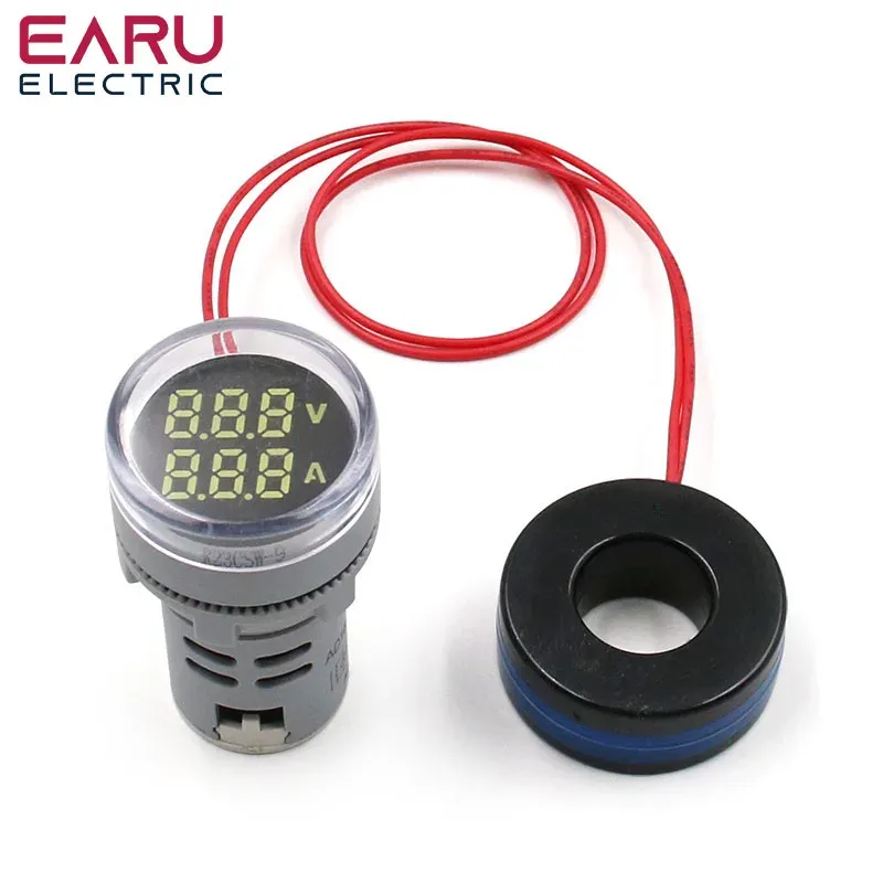 Mini Voltmètre Numérique Rond 22 mm, AC 20-500 V, 0-100 A, Ampèremètre et Testeur de Tension à LED