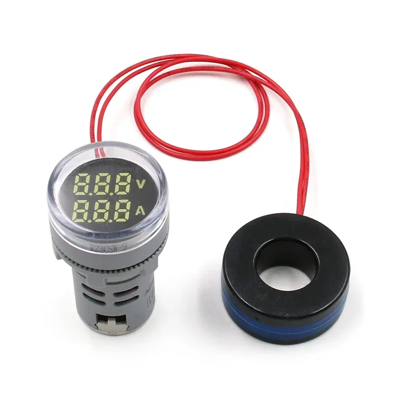 Mini Voltmètre Numérique Rond 22 mm, AC 20-500 V, 0-100 A, Ampèremètre et Testeur de Tension à LED 11
