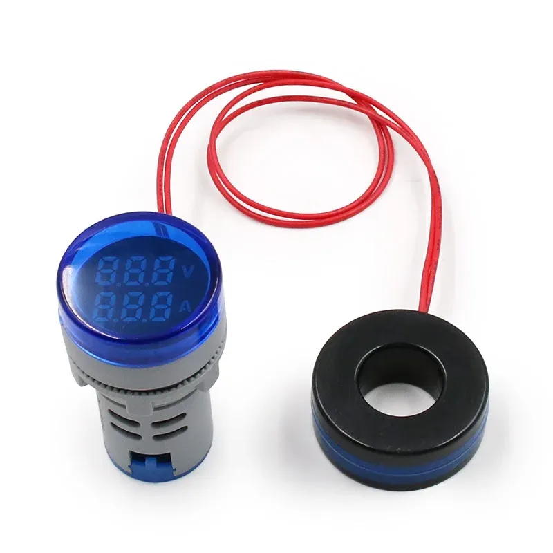 Mini Voltmètre Numérique Rond 22 mm, AC 20-500 V, 0-100 A, Ampèremètre et Testeur de Tension à LED 10