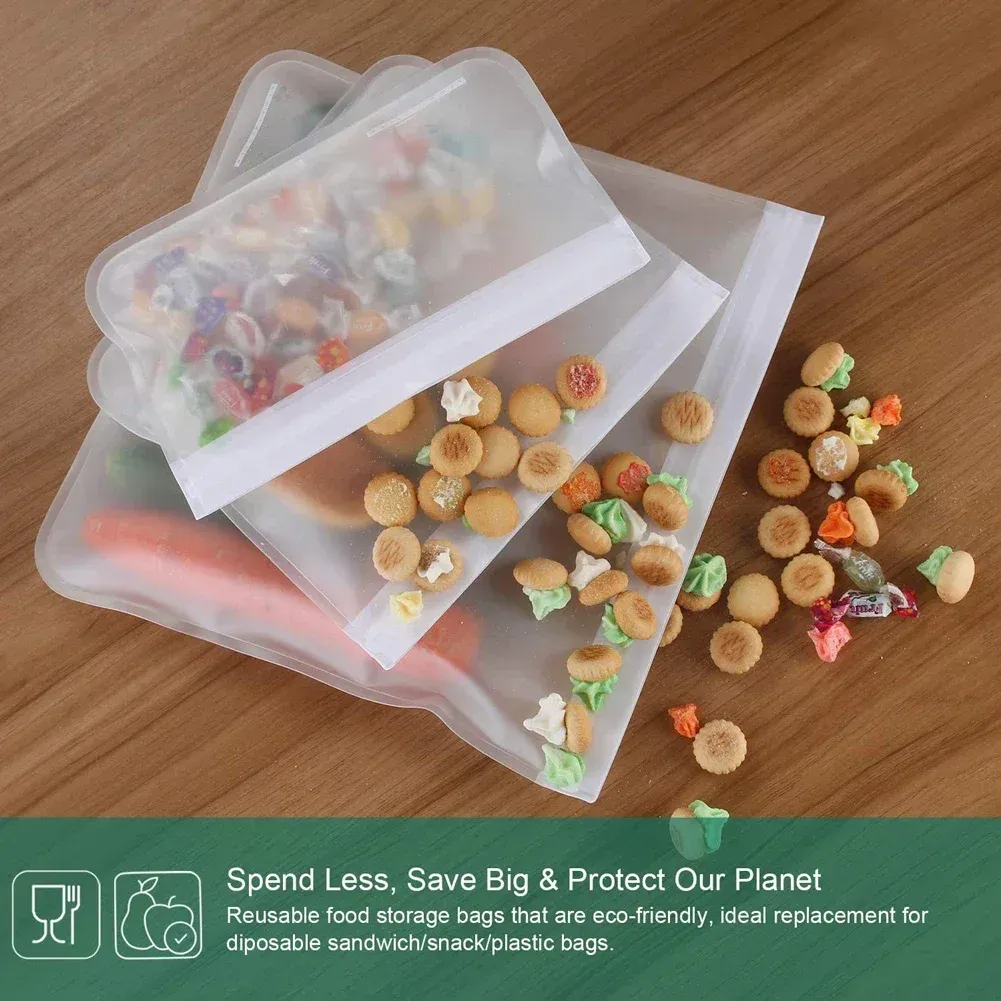 Sacs de conservation des aliments en silicone de qualité alimentaire, lot de 10, sacs refermables réutilisables et étanches pour la congélation et la conservation de la fraîcheur 3